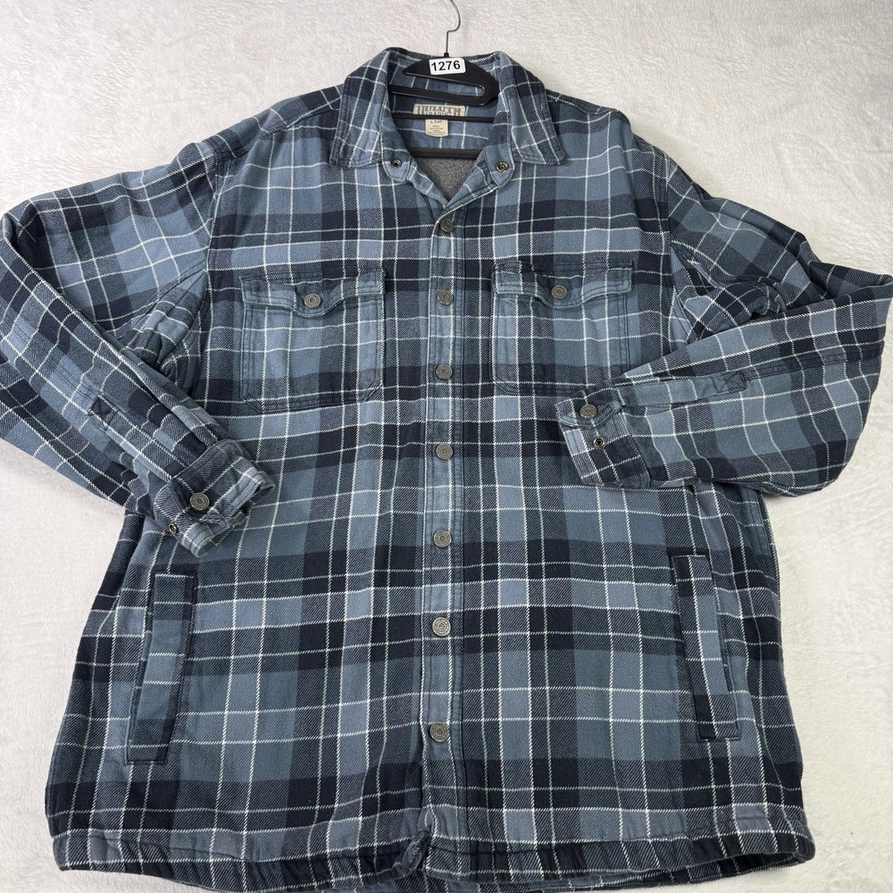 Duluth Trading Thermal Sherpa Lined Shirt Jacket Mens Large Tall Blue Plaid